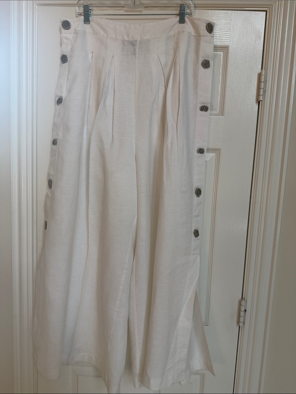 Farm Rio White Linen Button-Trim Wide Leg Pants Size XL